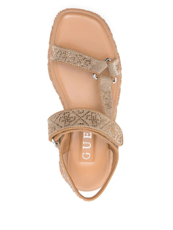 Guess Leather Nude Embellished Velcro Sandal