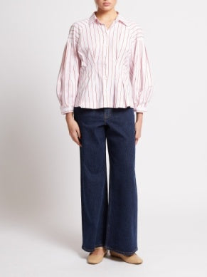 French Connection Pink/White/Red Pleate Stripe Shirt