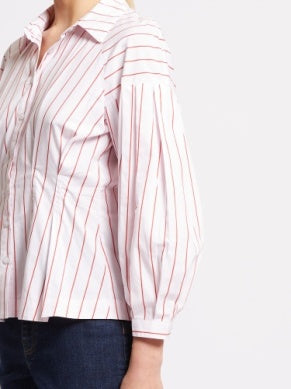 French Connection Pink/White/Red Pleate Stripe Shirt
