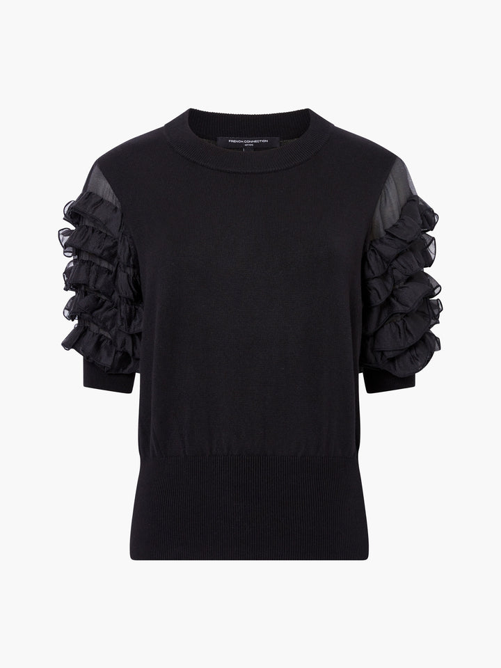 French Connection Krista Mix Stacked Blackout Ruffle Top