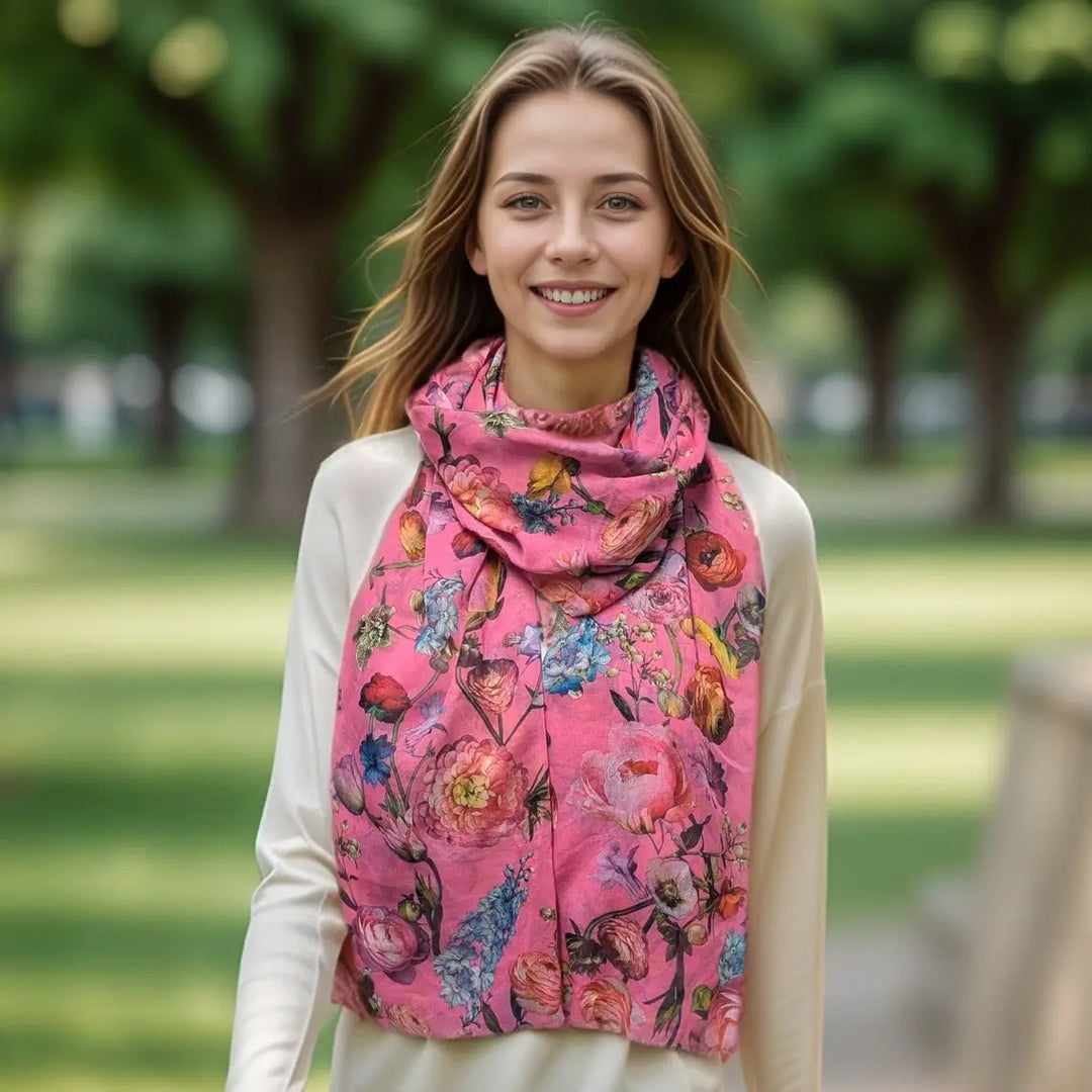The Scarf Giraffe Pink Floral Print