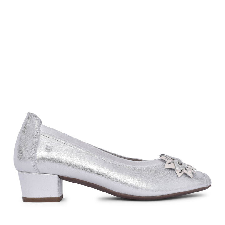 Dorking Pamel Silver Low Heel Court Shoe
