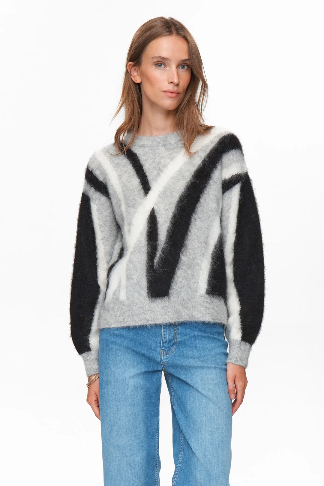 Numph Nusuri Brushed Pattern  Pullover Light Grey Mel