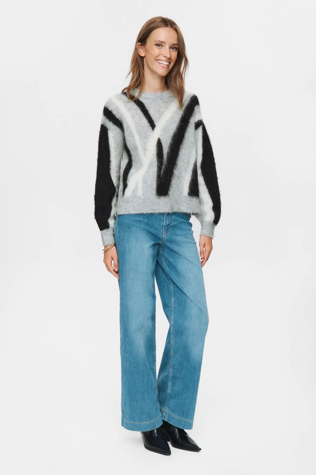 Numph Nusuri Brushed Pattern  Pullover Light Grey Mel
