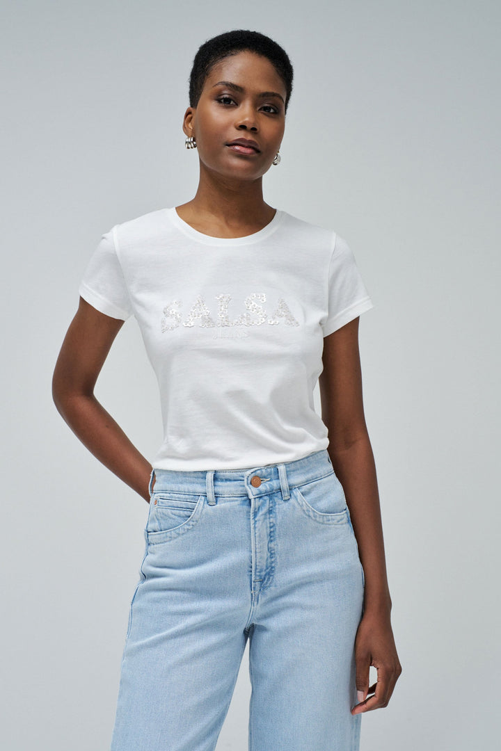 Salsa Flower Sequin T-Shirt White