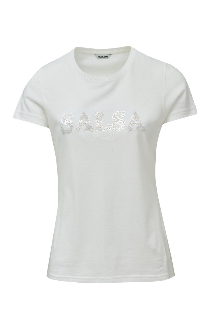 Salsa Flower Sequin T-Shirt White