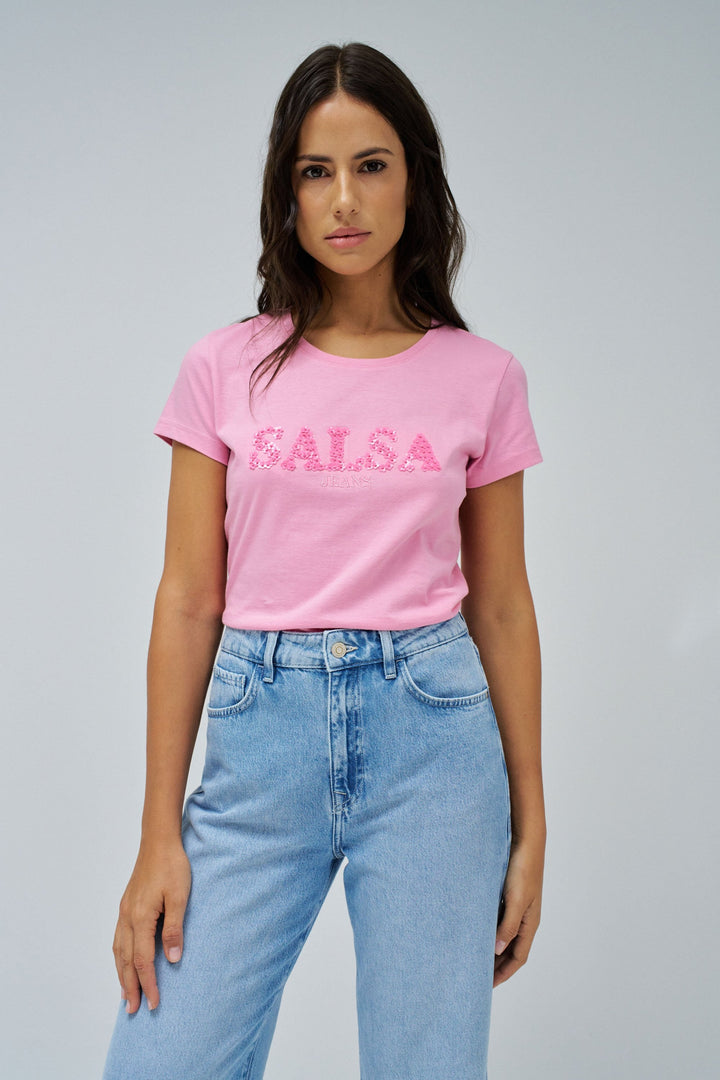 Salsa Flower Sequin T-Shirt Pink