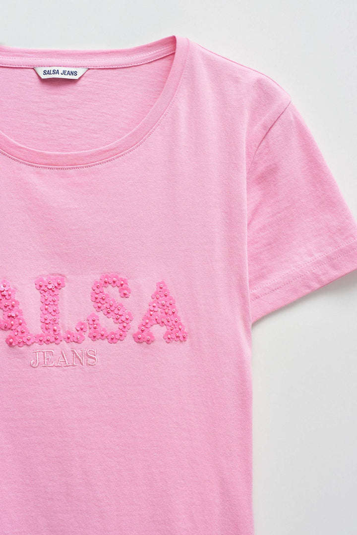 Salsa Flower Sequin T-Shirt Pink