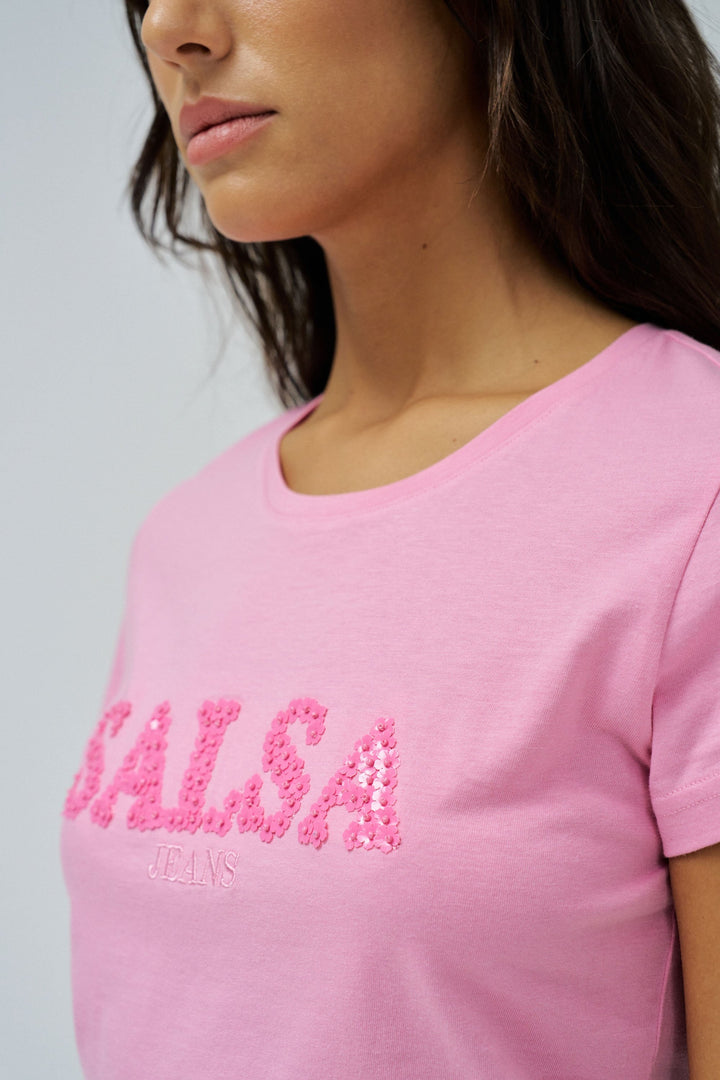 Salsa Flower Sequin T-Shirt Pink