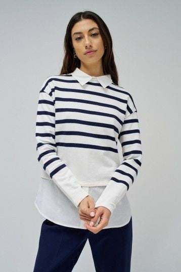 Salsa Combined Sweater Shirt White & Navy