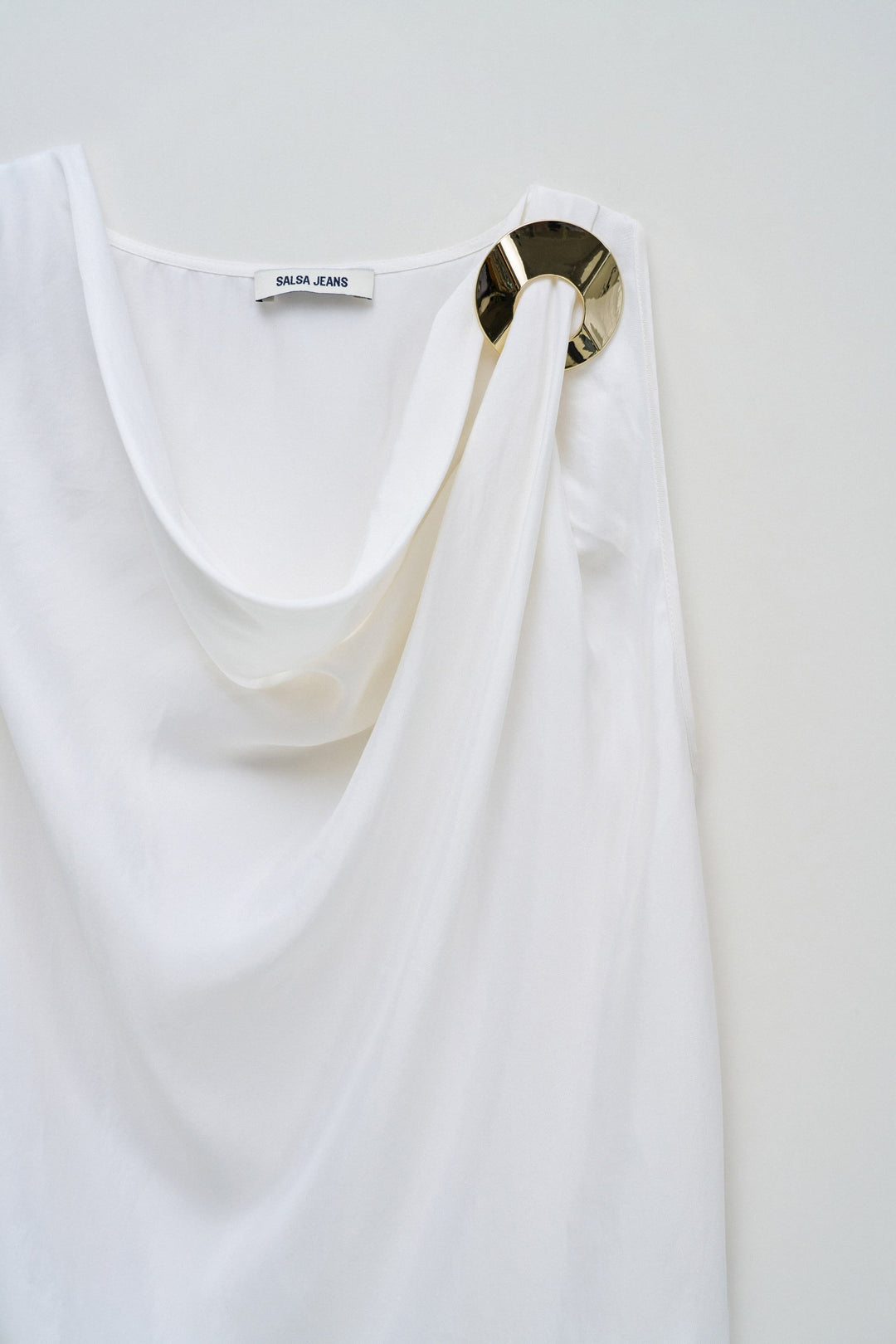 Salsa White Cowl Neck Top Gold Buckle