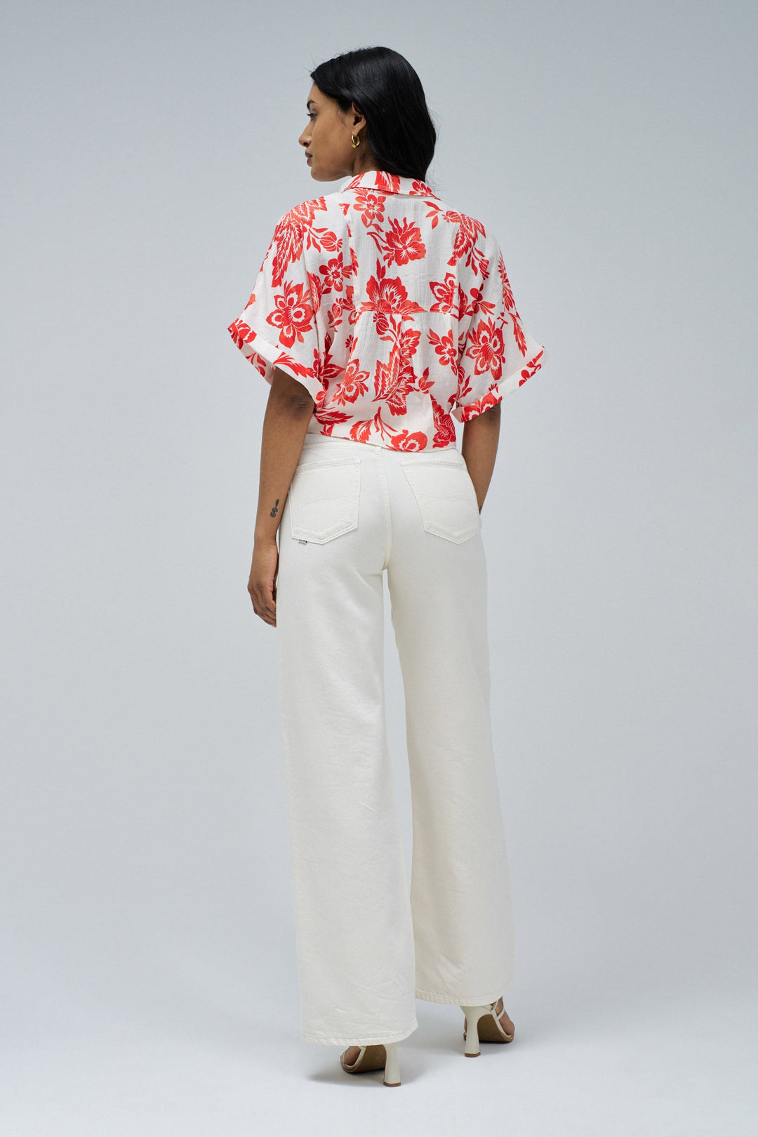 Salsa Orange Print V Neck Blouse