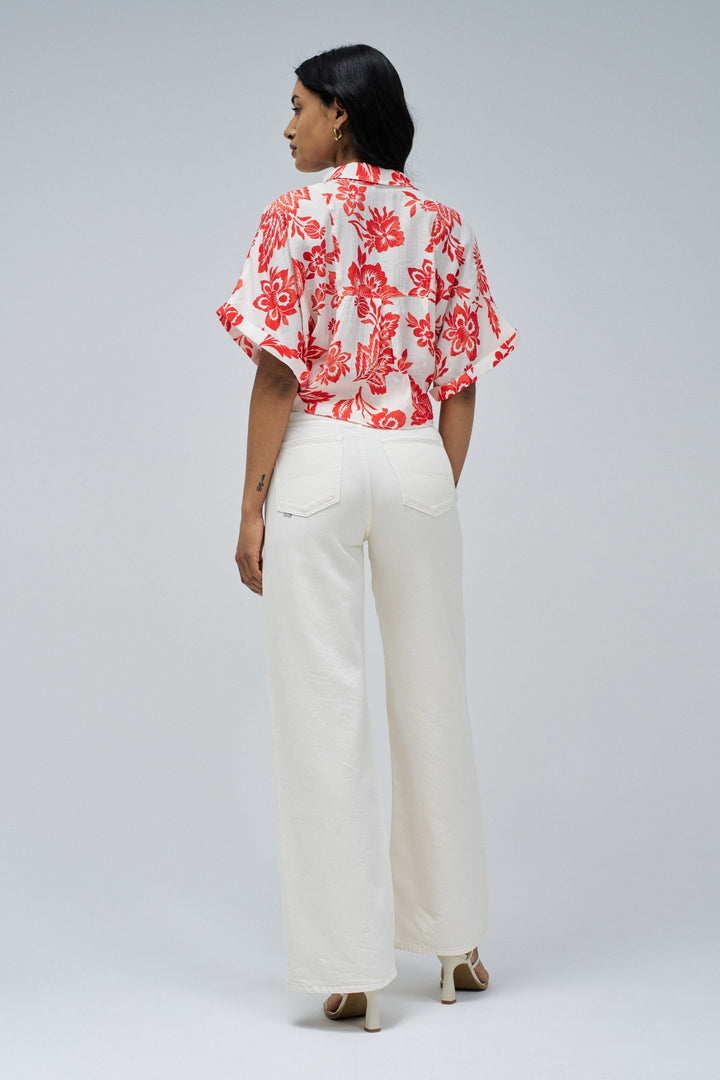 Salsa Orange Print V Neck Blouse