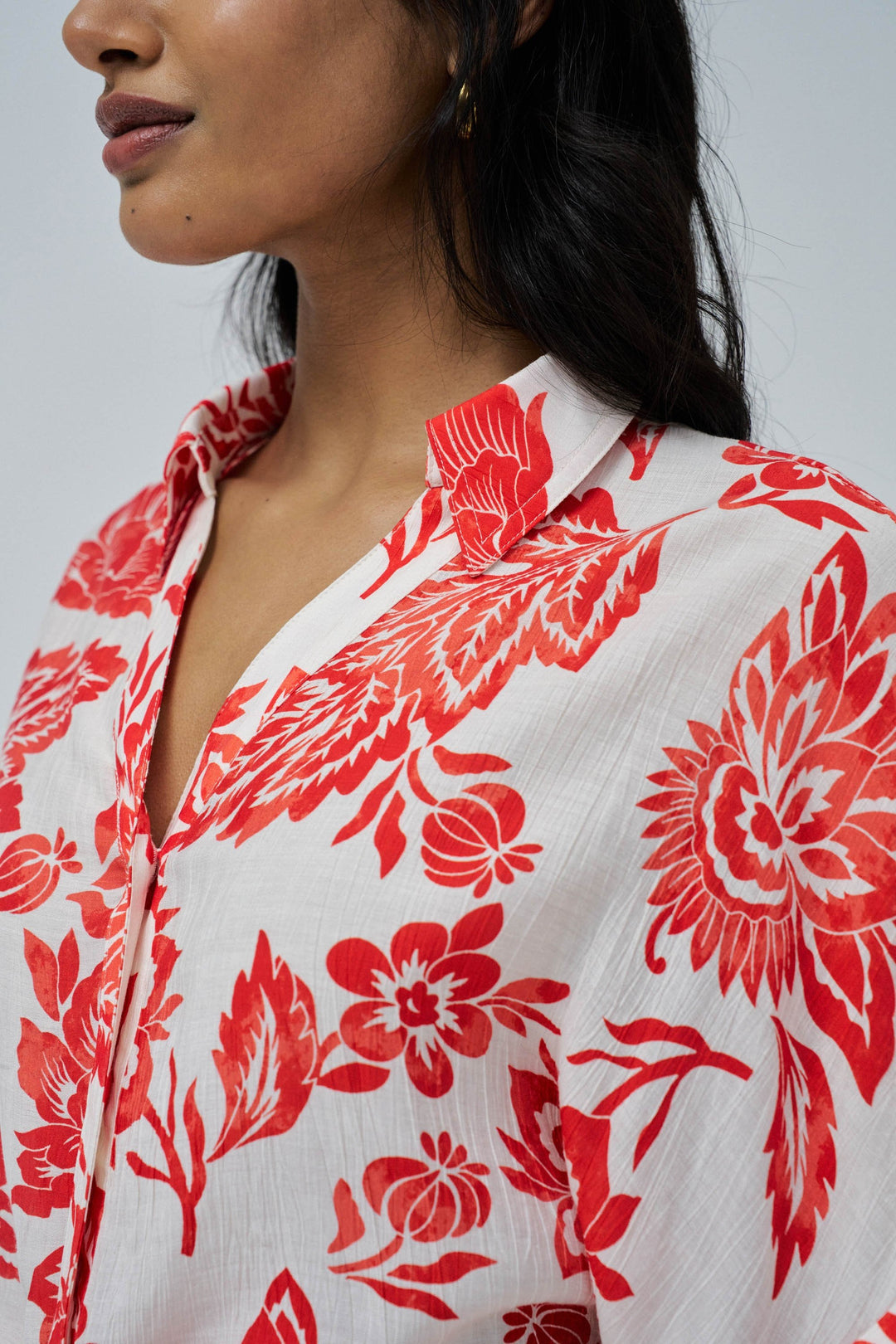 Salsa Orange Print V Neck Blouse