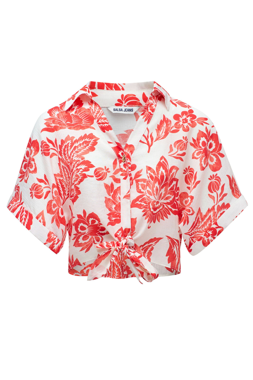 Salsa Orange Print V Neck Blouse