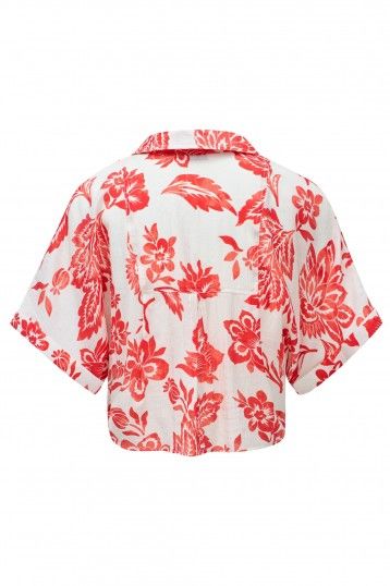 Salsa Orange Print V Neck Blouse