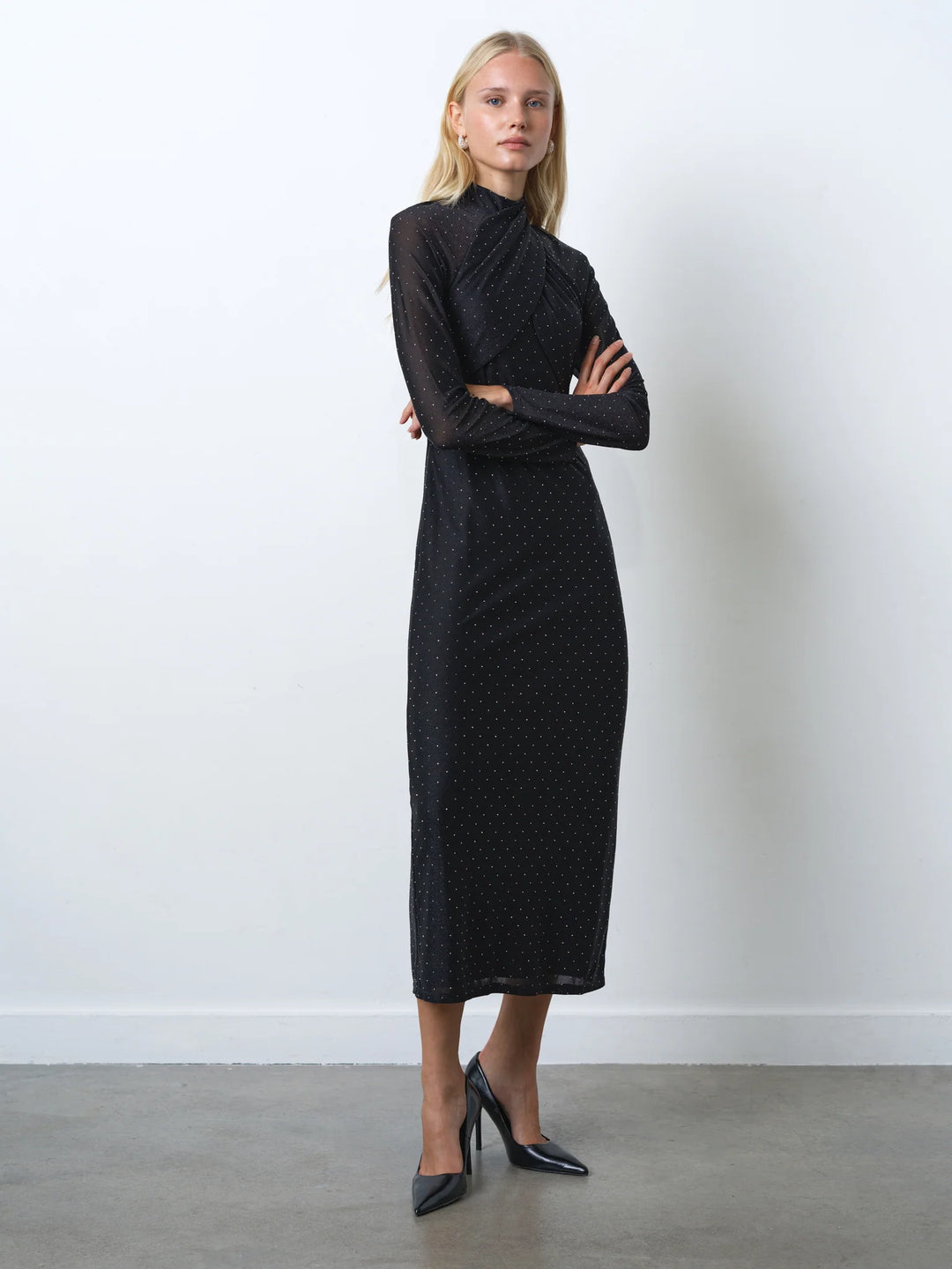 French Connection Shosana Hotfix Diamante Wrapover Midi Dress