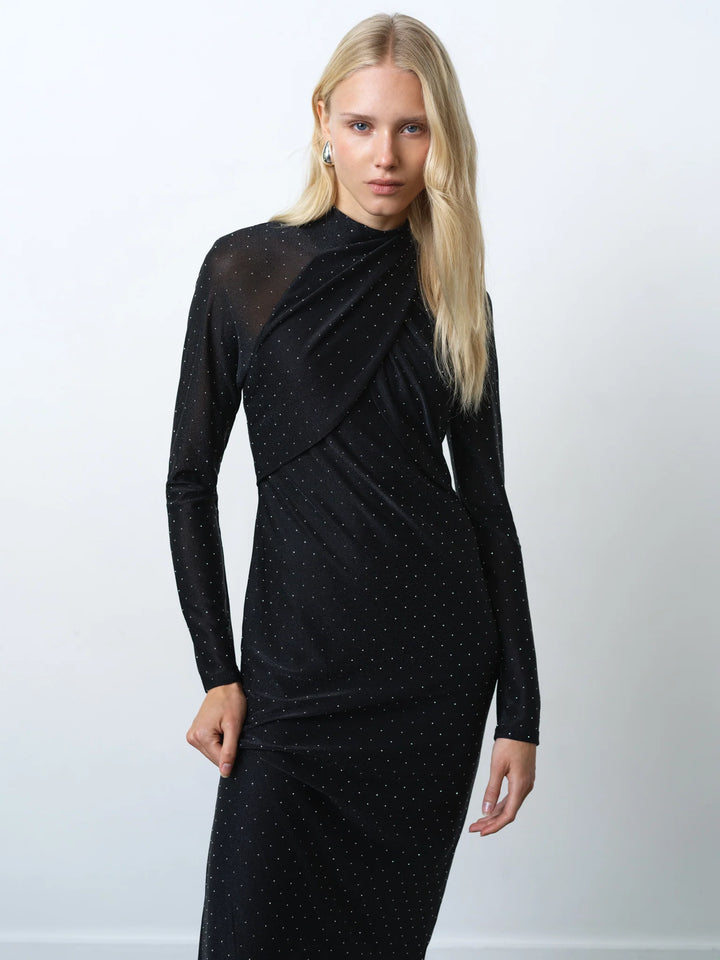 French Connection Shosana Hotfix Diamante Wrapover Midi Dress