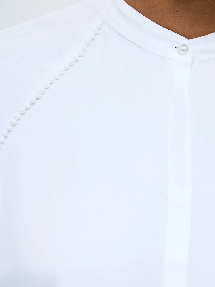 French Connection Candice Satin Pearl Trim Shirt