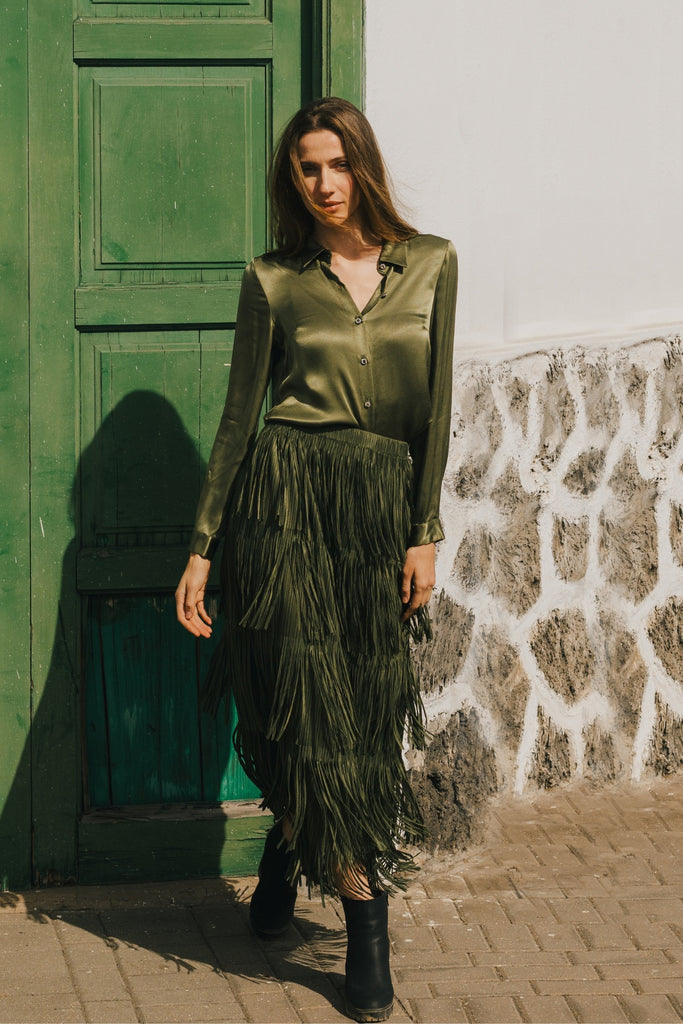 Traffic People Gloria Green Tassle Skirt