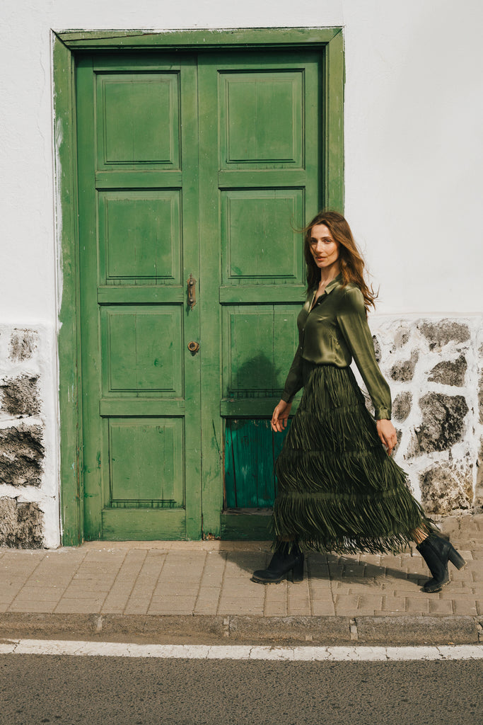 Traffic People Gloria Green Tassle Skirt