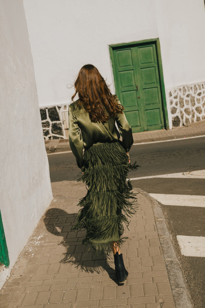 Traffic People Gloria Green Tassle Skirt