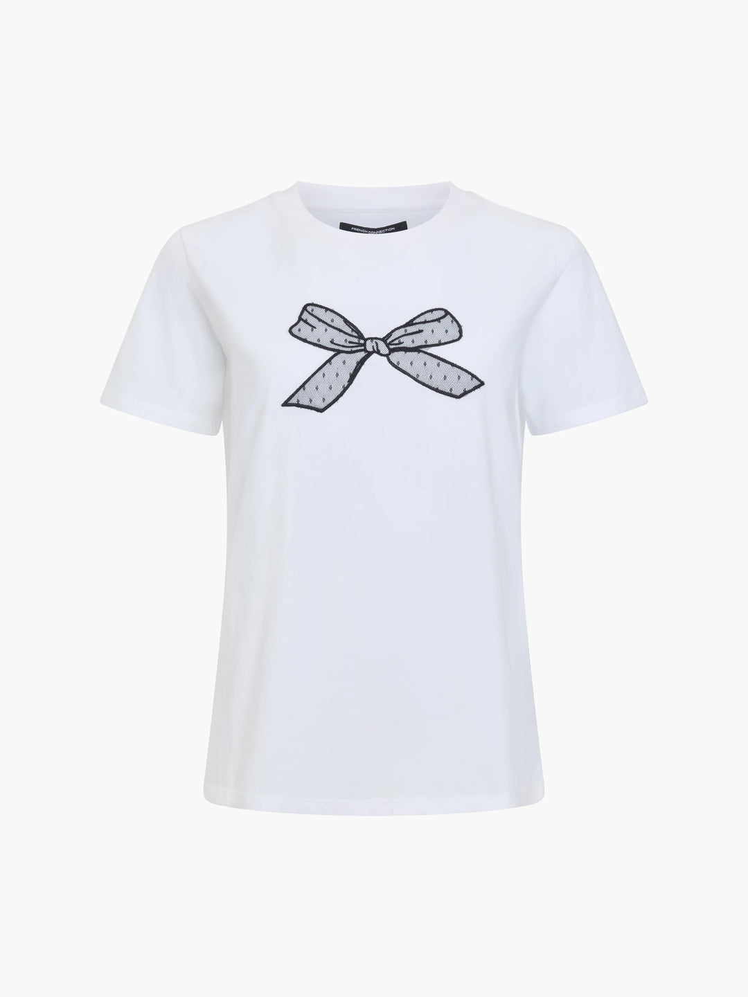 French Connection White/Black Mesh Bow Tee