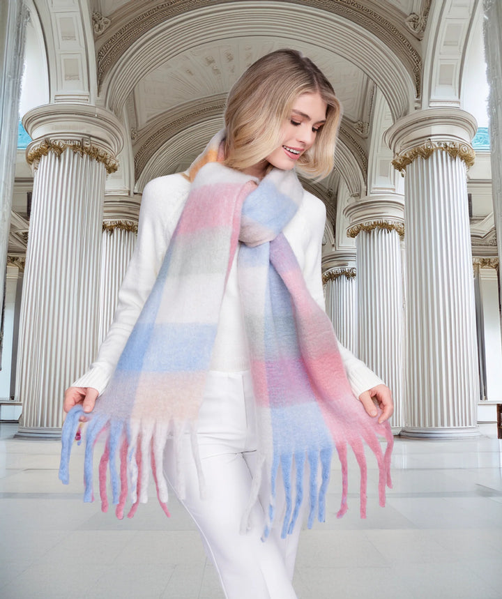 Pia Rossini Genova Pink Pastel Striped Scarf with Tassels