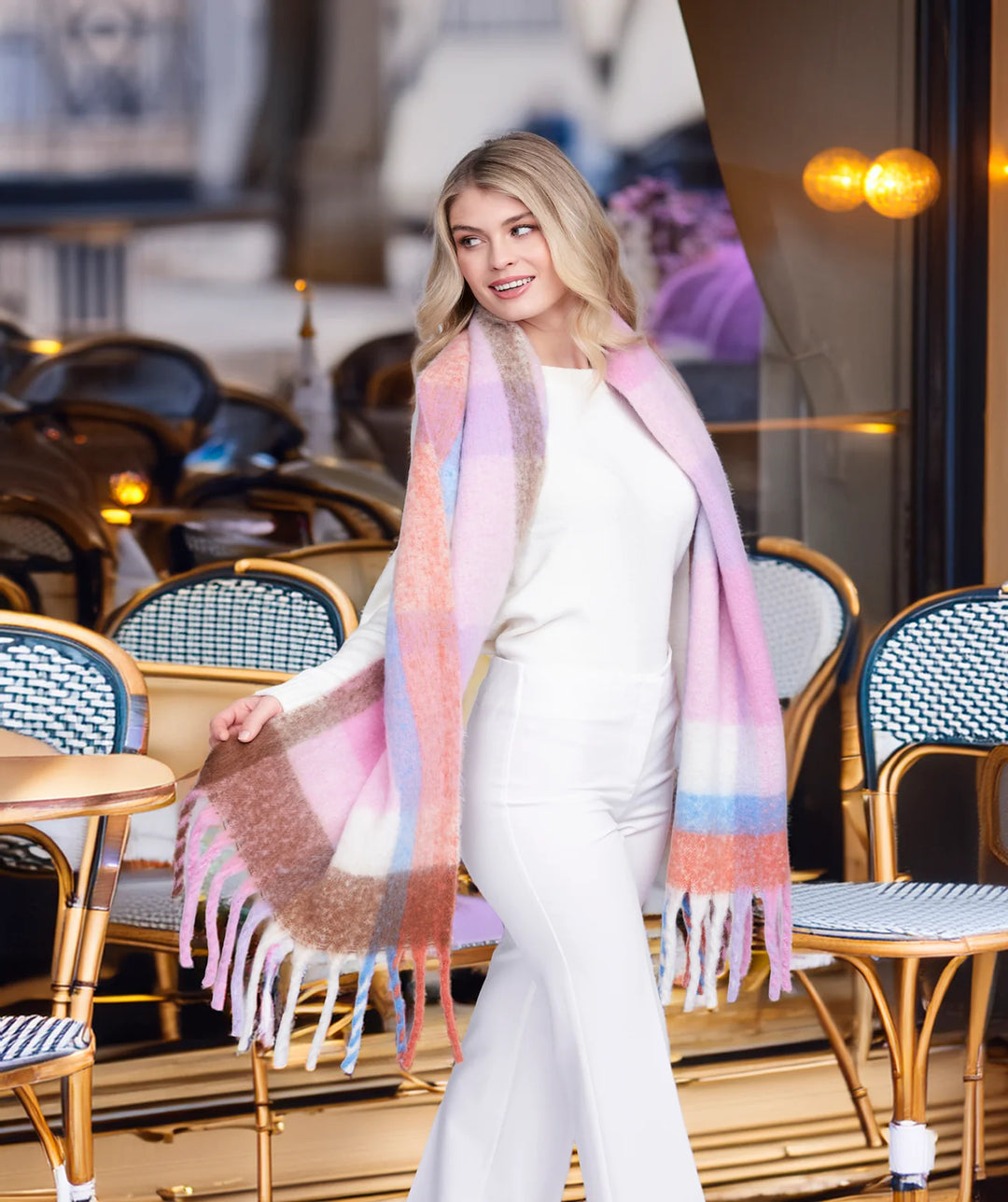 Pia Rossini Carson Pink Check Oversized Cosy Scarf