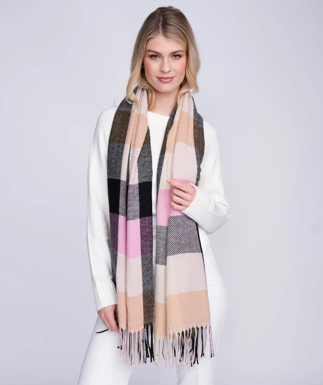 Pia Rossini Amarissa Blush Pink Check Pattern Oblong Scarf