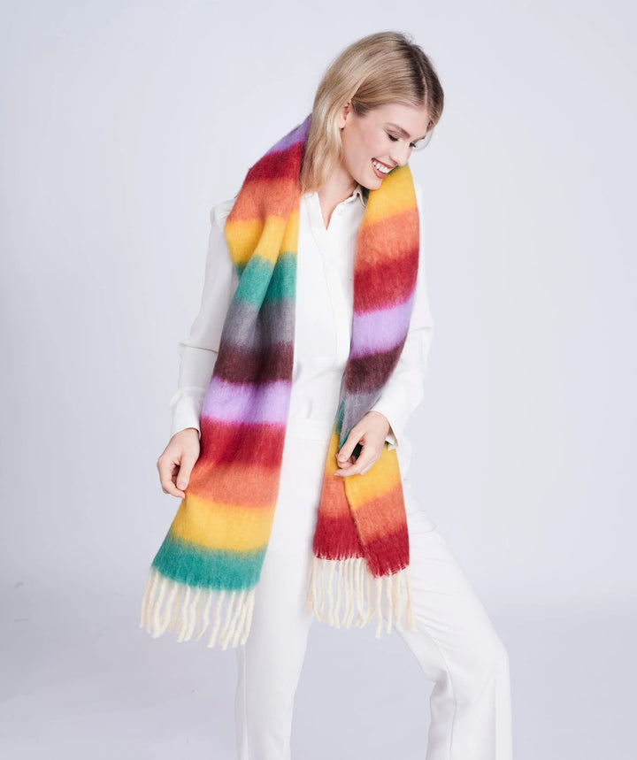 Pia Rossini Beth Multicoloured Striped Blanket Scarf with Fringed Hemline