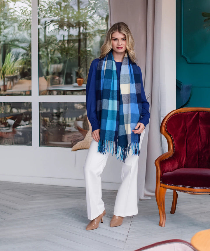 Pia Rossini Aria Blue Check Winter Scarf