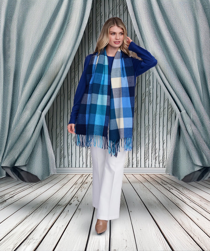 Pia Rossini Aria Blue Check Winter Scarf