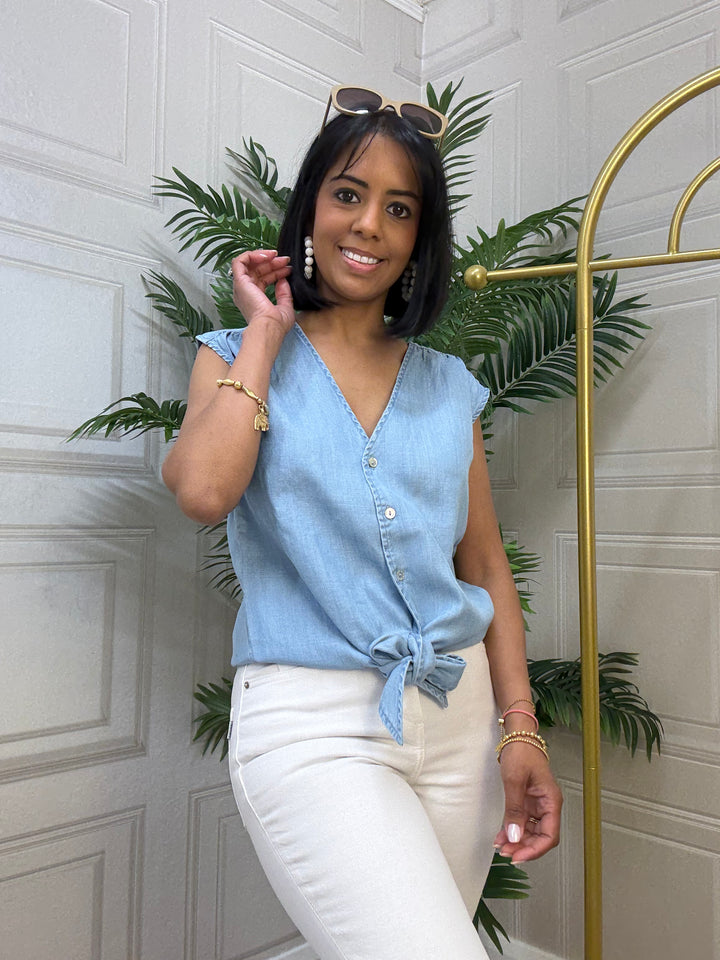 Salsa Light wash Denim Tie Top