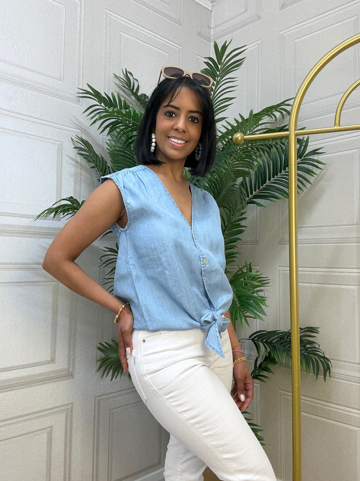 Salsa Light wash Denim Tie Top