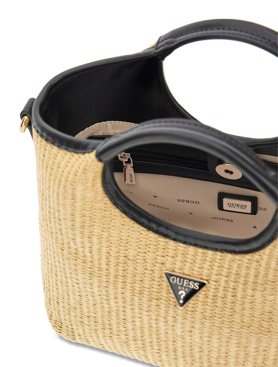 Guess Kirsten Mini Natural Black Mini Satchel Handbag