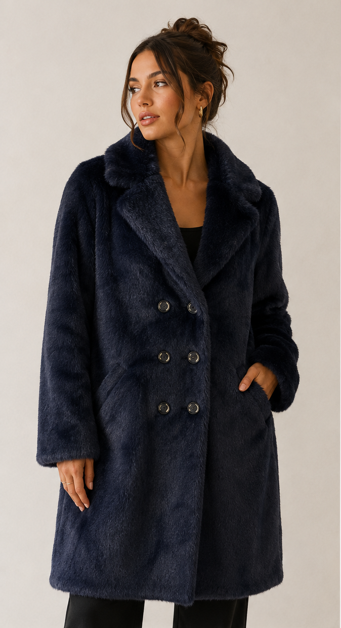 Goa Goa Liora Navy Blue Fur Coat