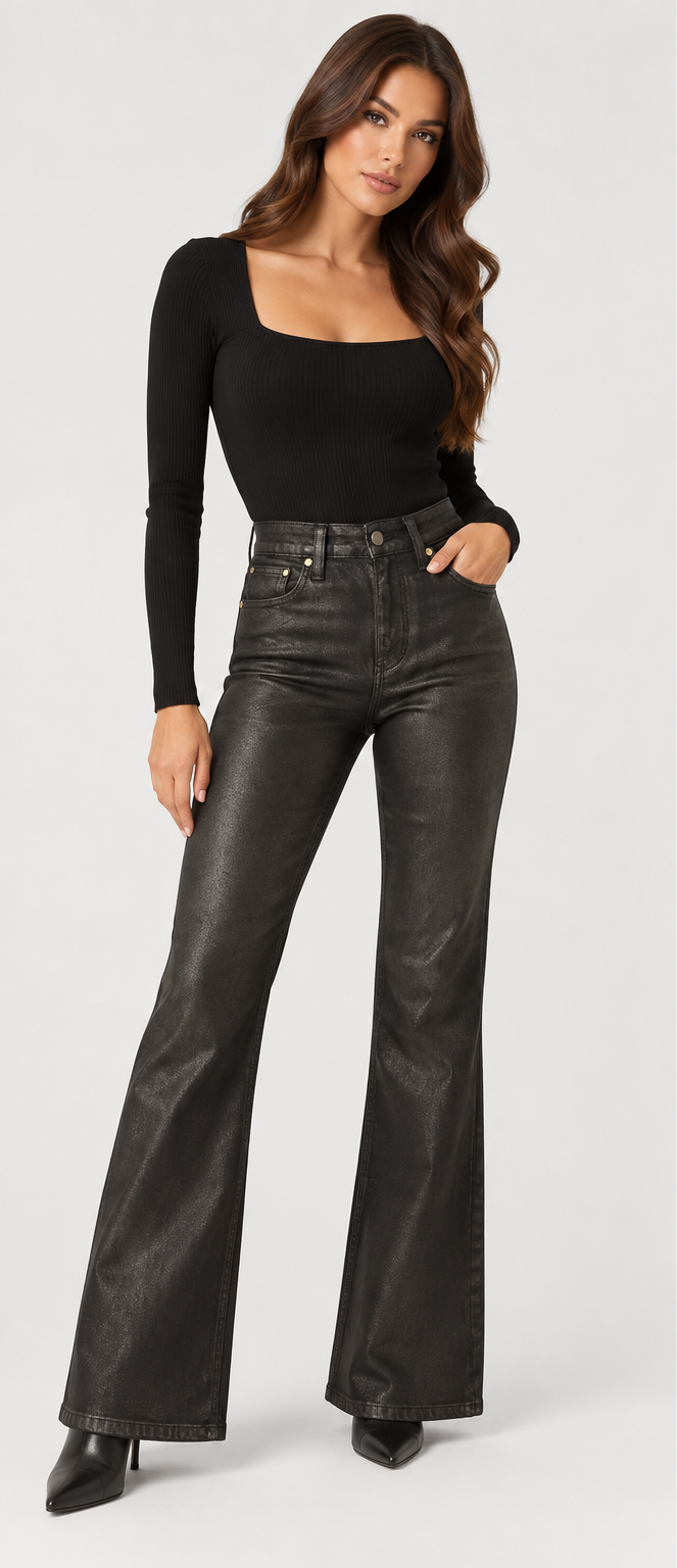 Guess Black Coated Sexy Flare Jeans | 30”