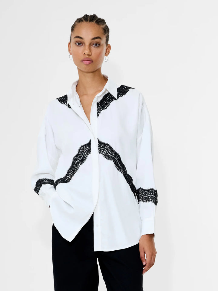 French Connection Candice Satin Lace Mix Long Sleeve Shirt