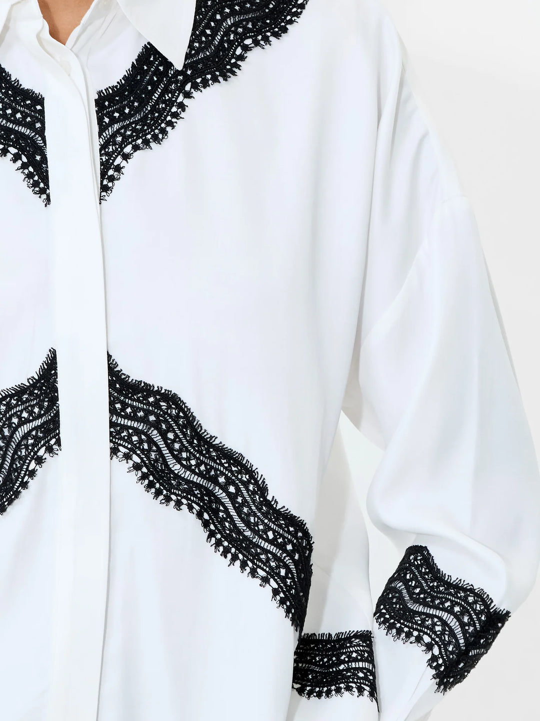 French Connection Candice Satin Lace Mix Long Sleeve Shirt