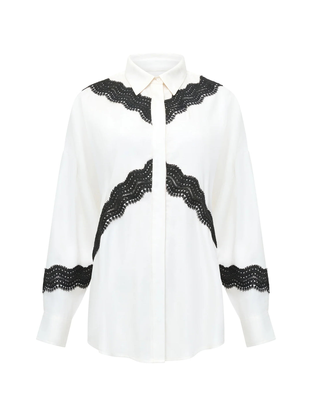 French Connection Candice Satin Lace Mix Long Sleeve Shirt