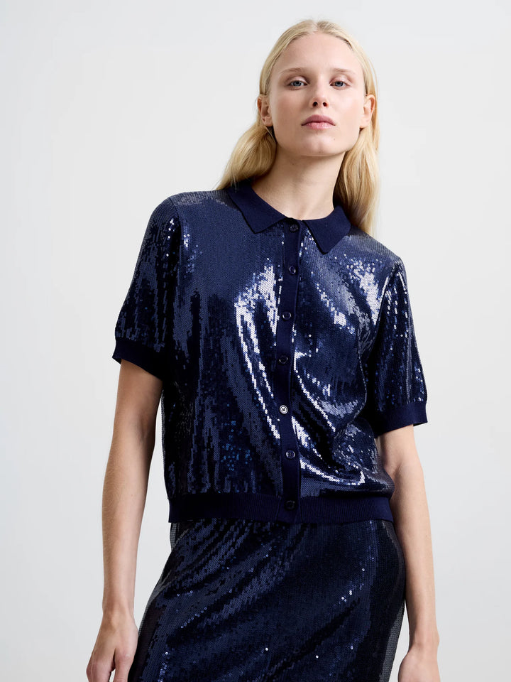 French Connection Hannah Knit Sequin Short Sleeve Shirt