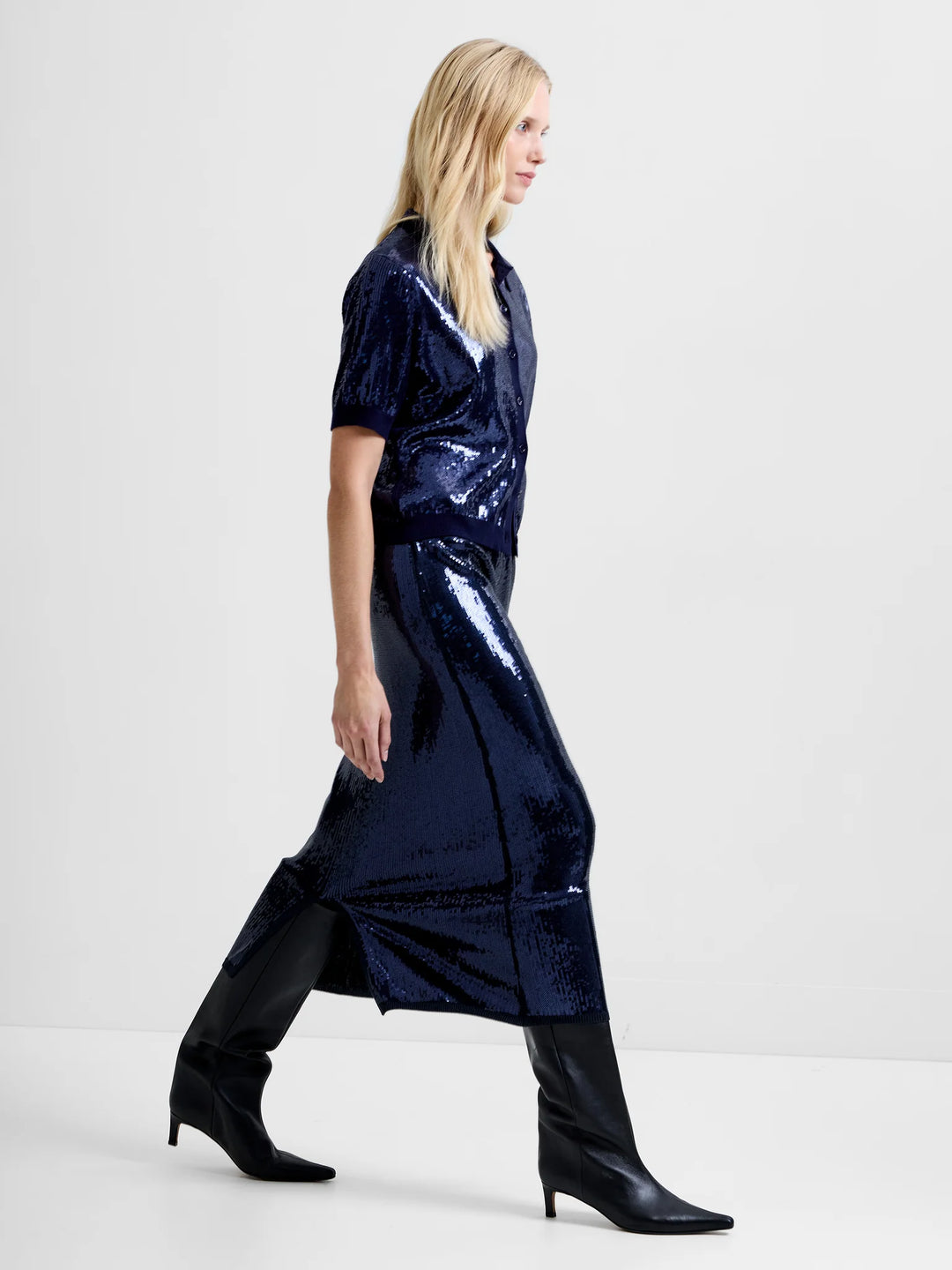 French Connection Hannah Knit Sequin Midi Skirt