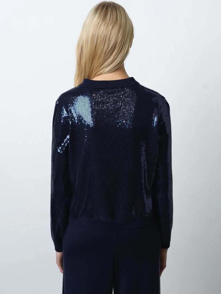 French Connection Hannah Knit Sequin Long Sleeve Button Through Top