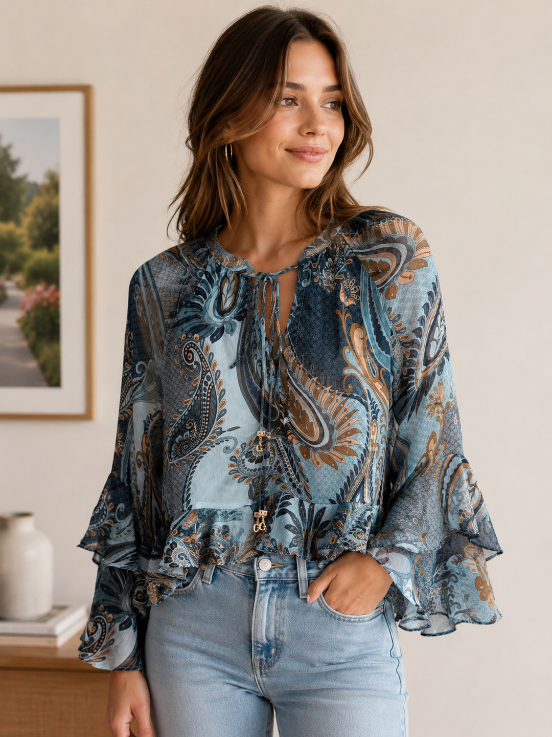 Guess Paisley Print Ruffle Blouse (Nicole)