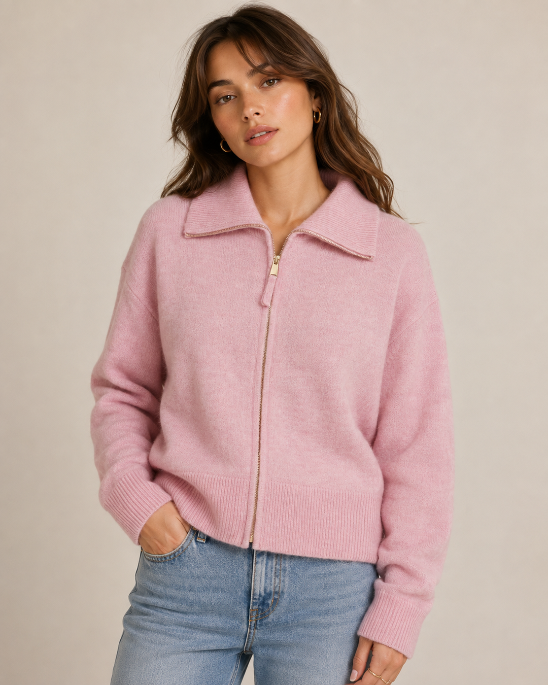 Numph Nufuette Zip Cardigan | Pink Lady