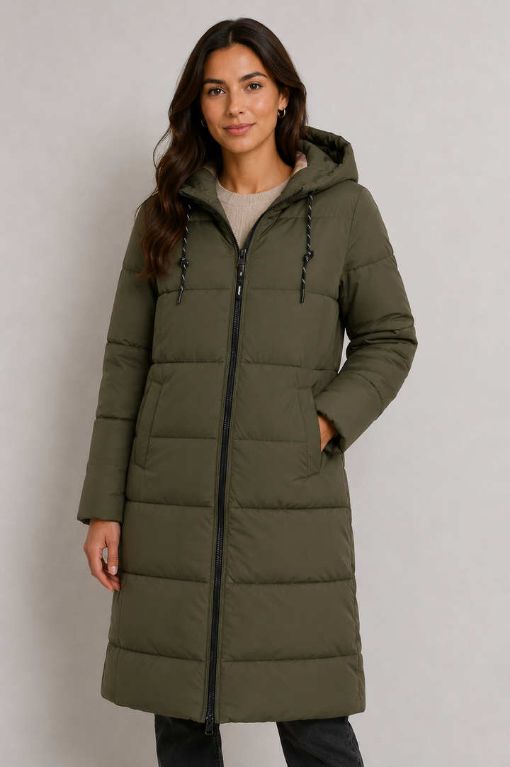 Numph Nuarven Long Puffa Jacket Forest Night