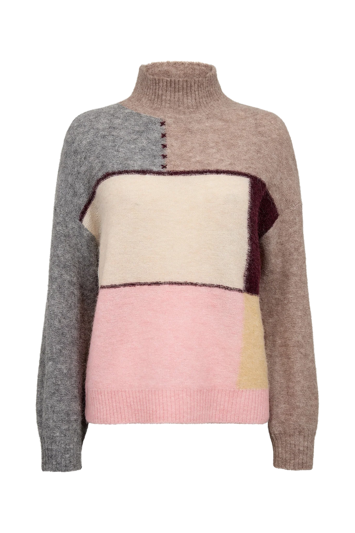Numph Nuriette Patch Pullover | Deep Taupe Melange