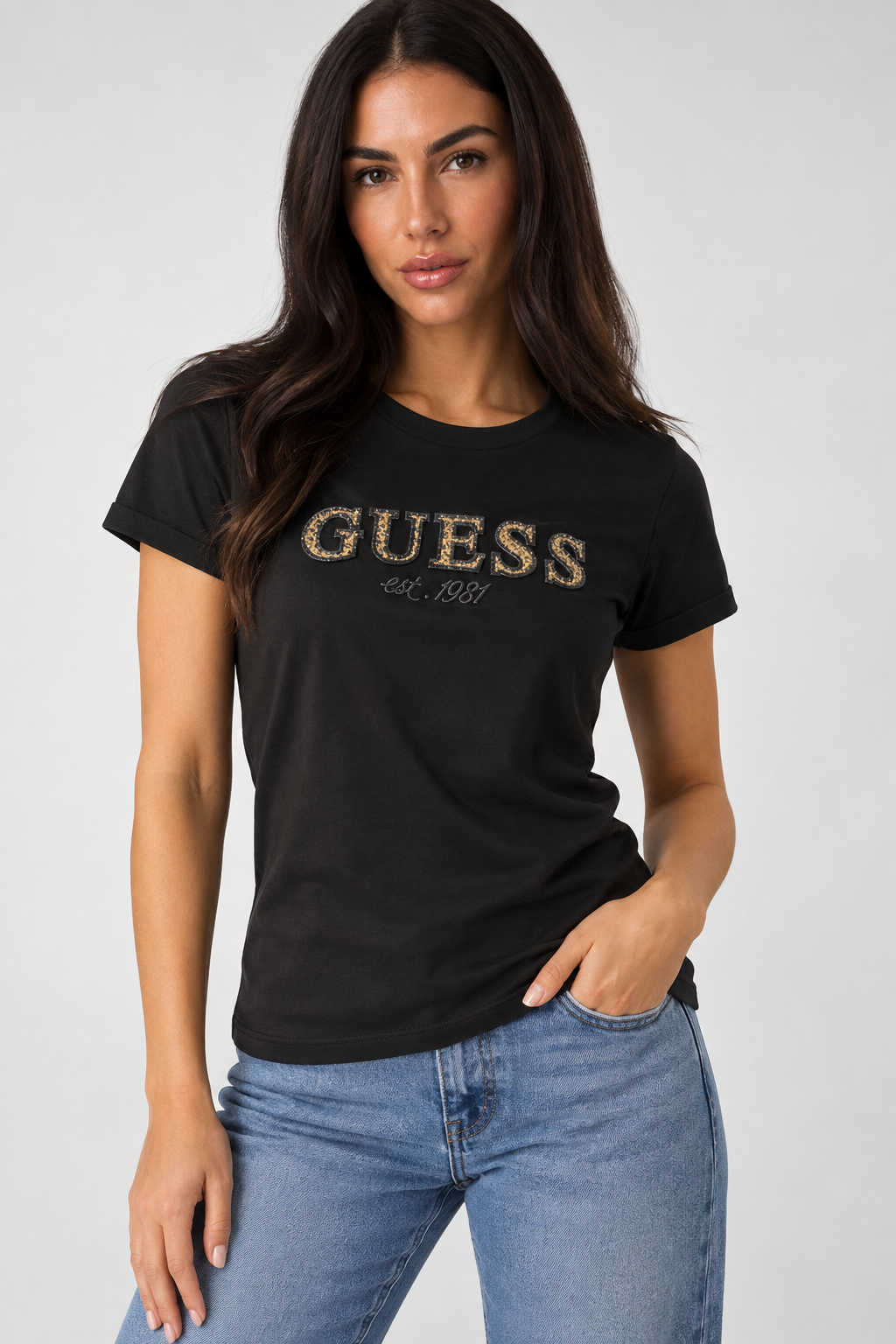 Guess Leopard Lurex Black Tee