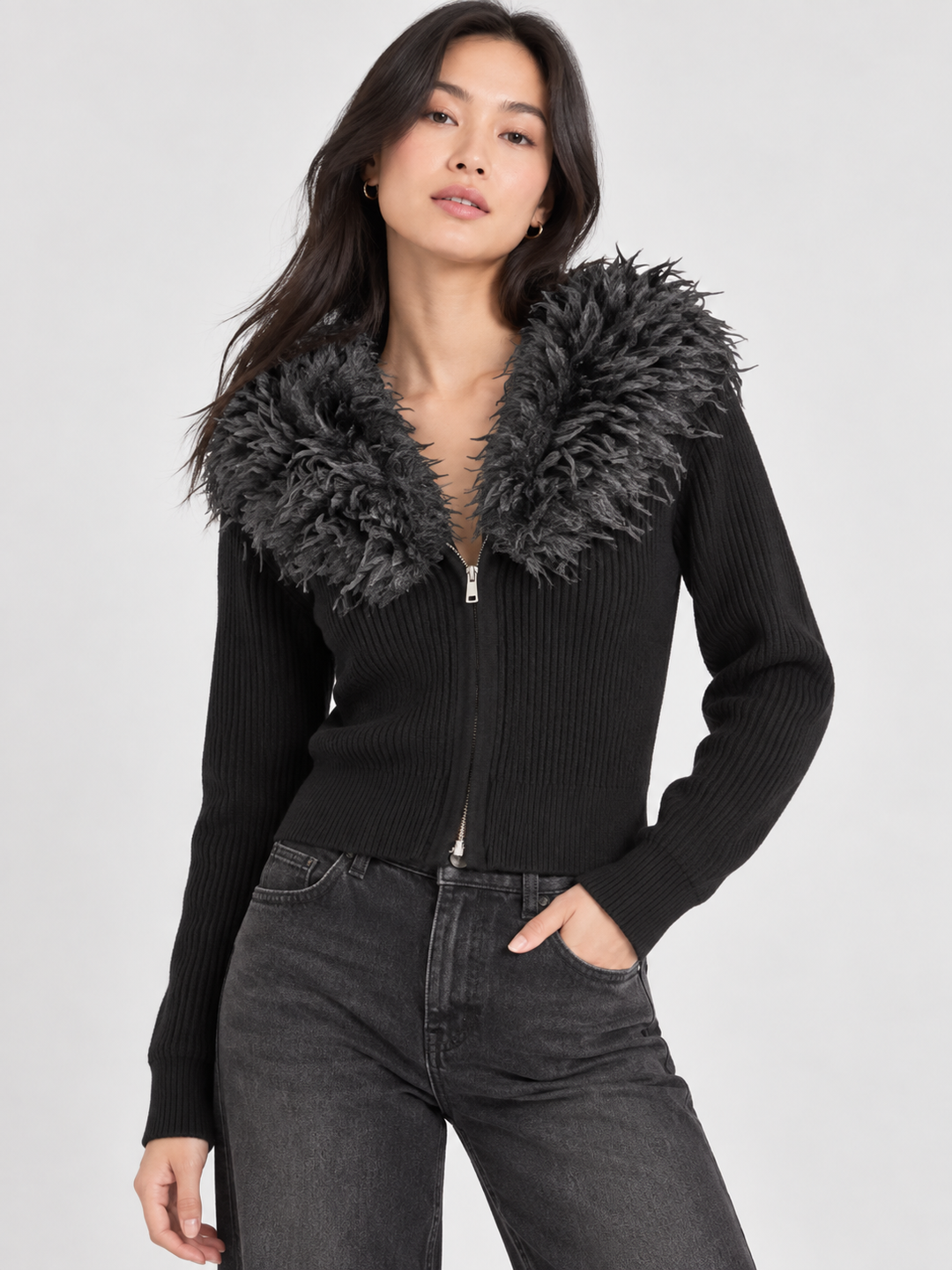 Goa Goa Rinua Black Zip Up Sweater